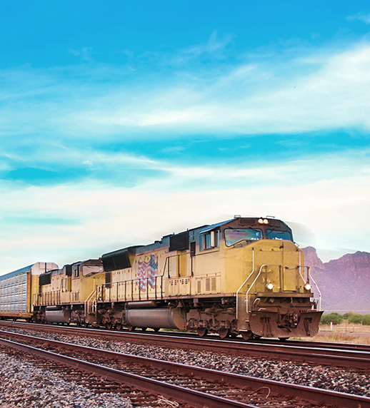 Diesel Locomotive traveling on tracks.